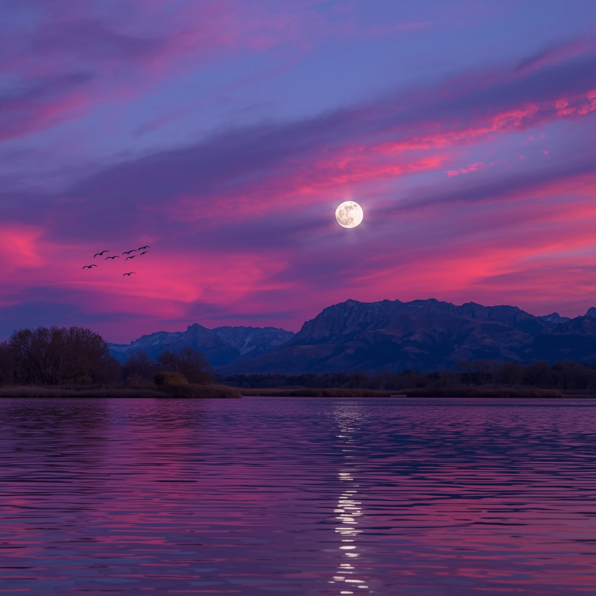 Sunset over calm water representing restored photo timelines